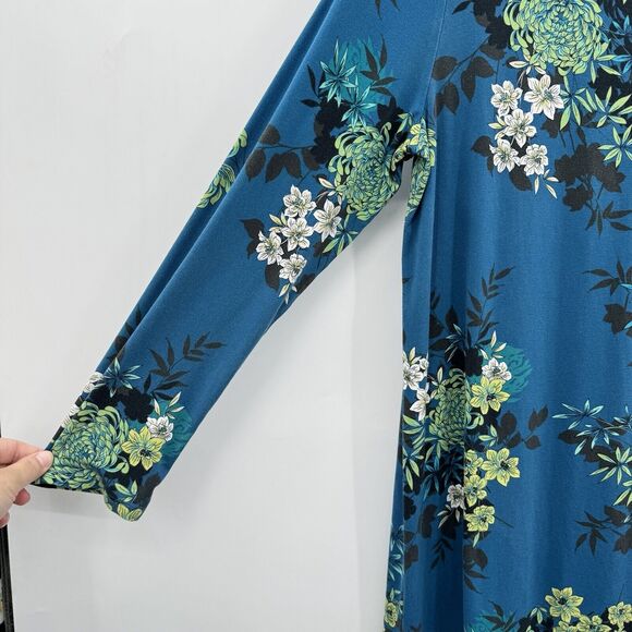 J. Jill Wearever Collection Floral Shift Dress Sz M Blue Rayon Stretch Casual - Picture 4 of 10